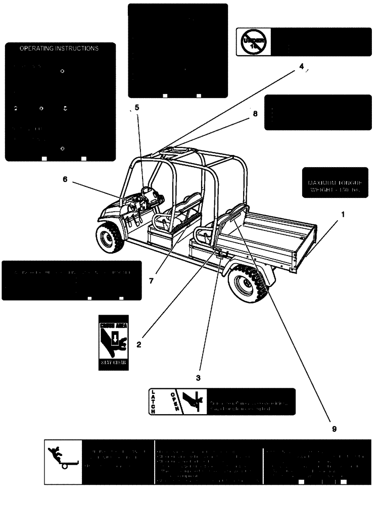 Схема запчастей Case IH SCOUT XL - (90.108.01[01]) - SAFETY DECALS - 4-SEATER (90) - PLATFORM, CAB, BODYWORK AND DECALS