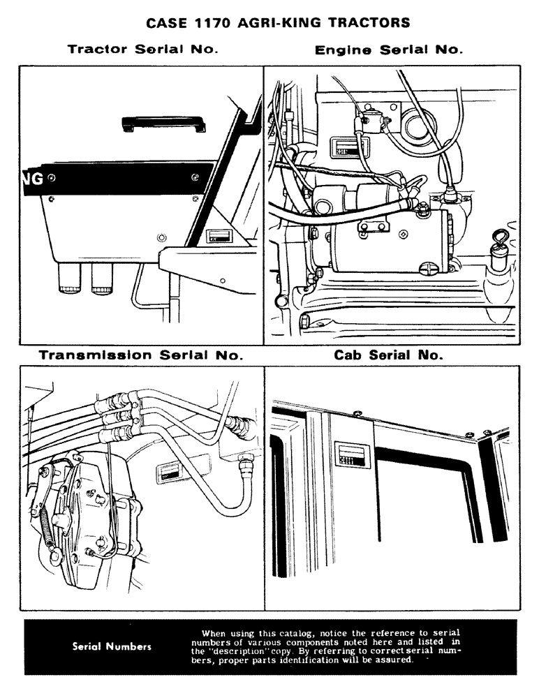 Схема запчастей Case IH 1170 - (002) - TRACTOR SERIAL NO., ENGINE SERIAL NO., TRANSMISSION SERIAL NO. (00) - PICTORIAL INDEX