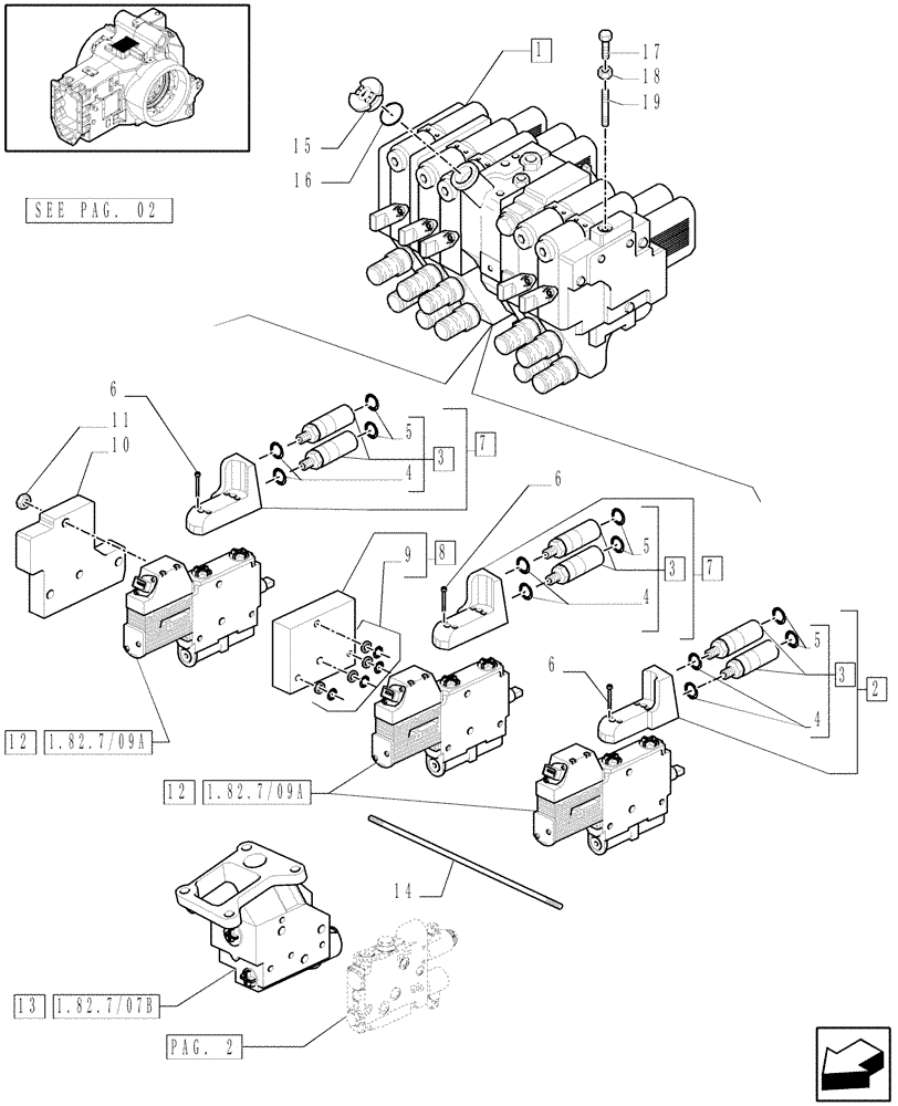 Схема запчастей Case IH PUMA 195 - (1.82.7/08[01]) - (VAR.252) 5 X ELECTRONIC REAR REMOTES (07) - HYDRAULIC SYSTEM