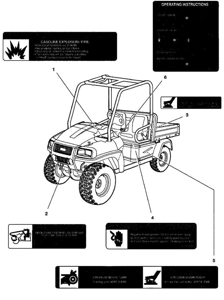 Схема запчастей Case IH SCOUT XL - (90.108.01[04]) - SAFETY DECALS - GASOLINE VEHICLE - 2-SEATER (90) - PLATFORM, CAB, BODYWORK AND DECALS