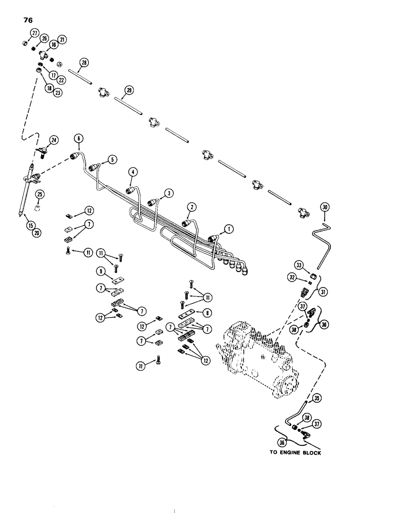 Схема запчастей Case IH 504DT - (076) - FUEL INJECTION SYSTEM, ENGINE LESS FUEL DEVICE, 504DT AND 504D DIESEL ENGINES (10) - ENGINE