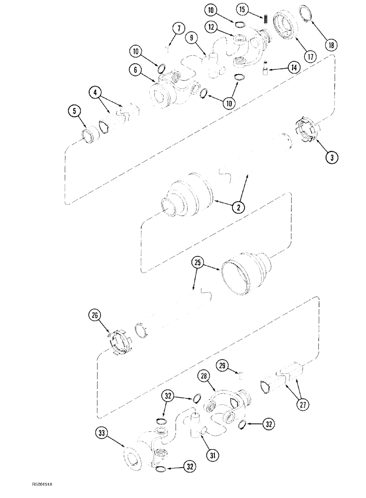 Схема запчастей Case IH 1500-SERIES - (09-36) - TELESCOPING DRIVELINE (INPUT DRIVE, 1550, 1560, 1570 AND 1580 SPREADER, 1000 RPM) 