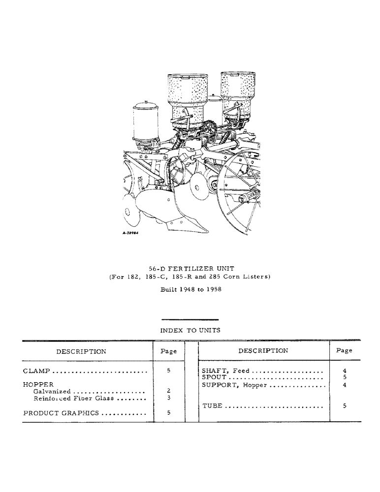 Схема запчастей Case IH 56-D - (F-1) - 56-D FERTILIZER UNIT - INDEX TO UNITS 