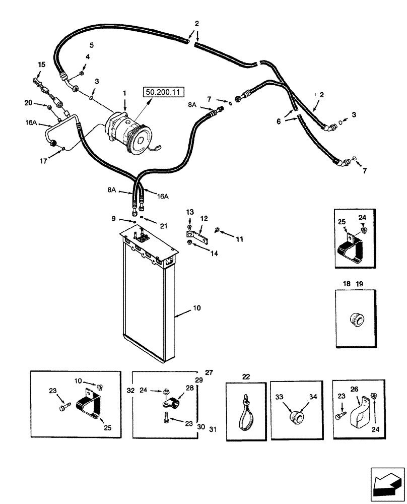 Схема запчастей Case IH 2588 - (50.200.05) - HEATER - AIR CONDITIONING - COMPRESSOR TO CONDENSER AND CAB/CHASSIS CONNECTIONS (50) - CAB CLIMATE CONTROL
