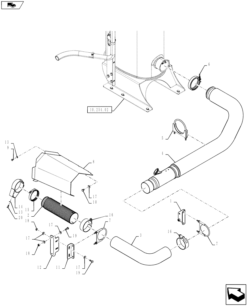 Схема запчастей Case IH TITAN 3530 - (10.254.01) - EXHAUST, TURBO TO MUFFLER (10) - ENGINE