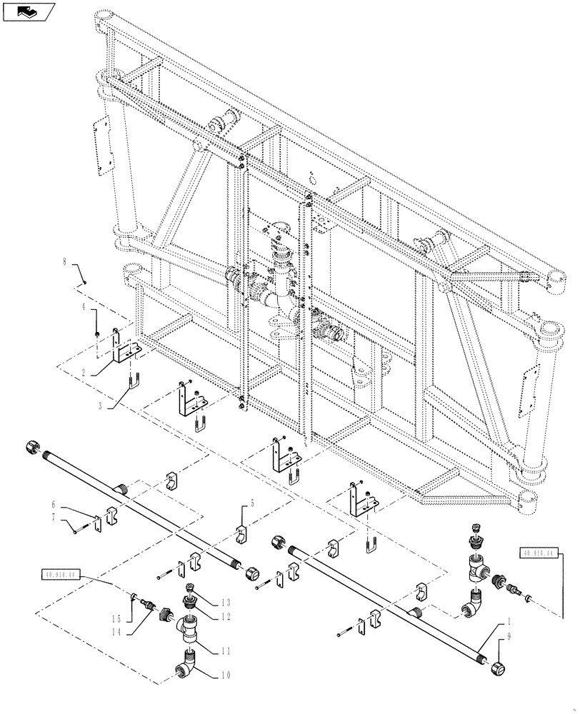 Схема запчастей Case IH 4430 - (40.910.43) - SPRAYBAR, CENTER SECTION, 20" NOZZLE SPACING, OFF CENTER, 6 SECTION, LO-FLOW, 90/100 BOOM (40 ) - PLUMBING