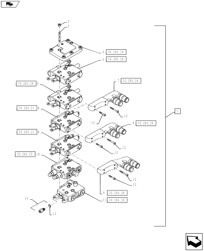 Схема запчастей Case IH PUMA 160 - (35.204.06) - VAR - 743685, 333845 - MECHANICAL REAR REMOTE CONTROL VALVES - VALVE SECTIONS & QUICK COUPLERS - 4 VALVE (35) - HYDRAULIC SYSTEMS