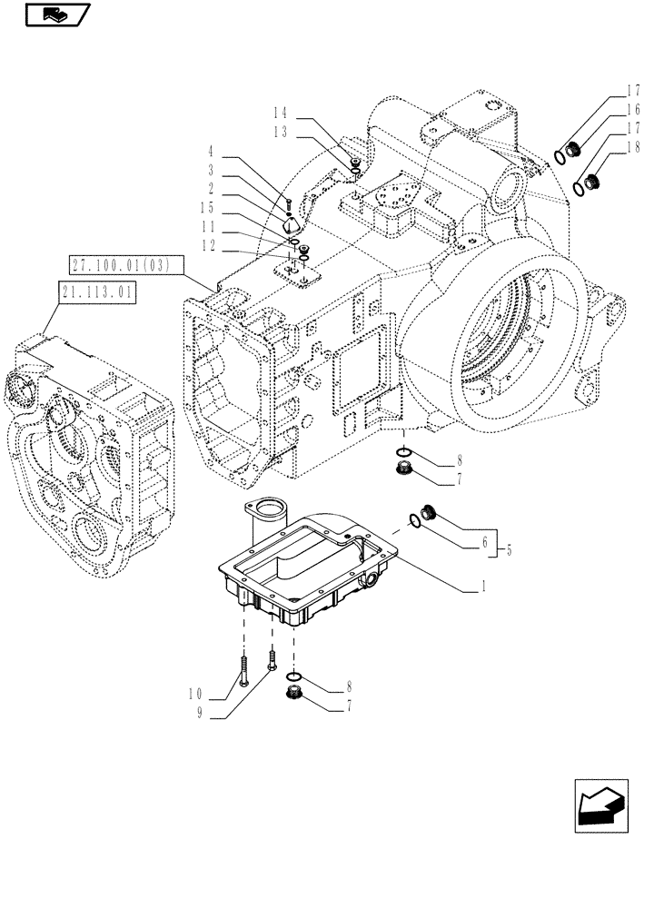 Схема запчастей Case IH MAGNUM 190 - (27.100.01[01]) - FINAL DRIVE HOUSING, LOWER COVER/PLUGS - POWERSHIFT TRANSMISSION (27) - REAR AXLE SYSTEM