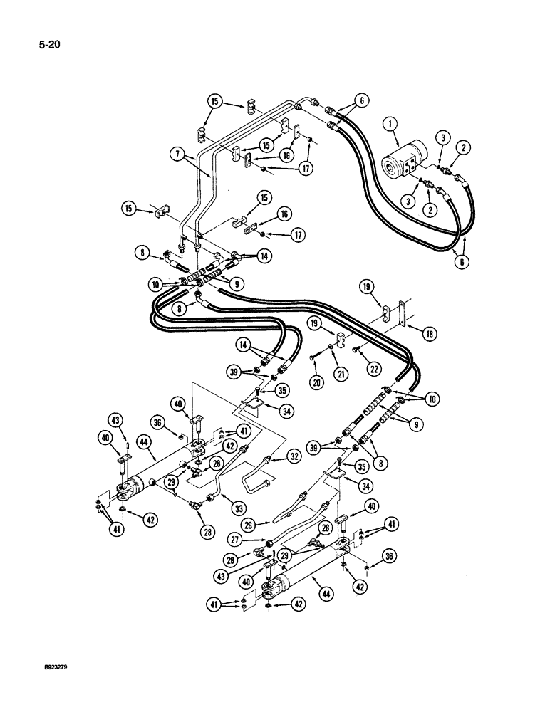 Схема запчастей Case IH 9250 - (5-020) - STEERING SYSTEM HYDRAULICS, STEERING CONTROL VALVE TO STEERING CYLINDERS, PRIOR TO P.I.N. JCB0028400 (05) - STEERING