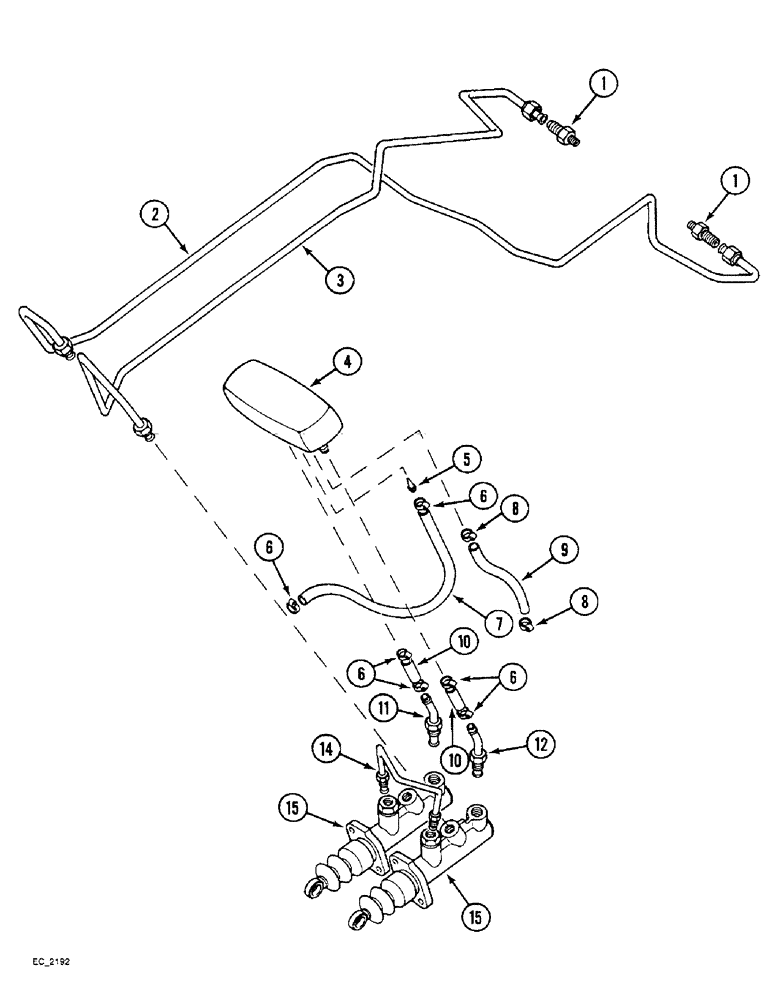 Схема запчастей Case IH 3230 - (7-004) - BRAKE RESERVOIR AND PIPES, TRACTOR WITHOUT CAB (07) - BRAKES
