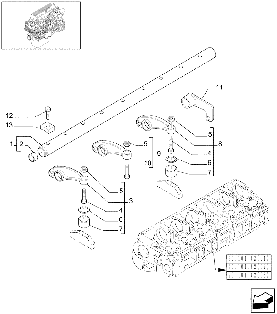 Схема запчастей Case IH 8010 - (10.106.04[02]) - SHAFT & ROCKER ARMS - 8010 (10) - ENGINE