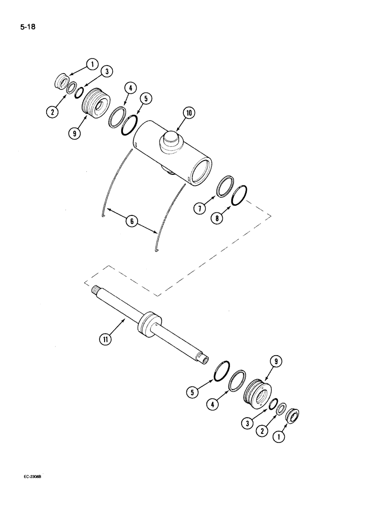 Схема запчастей Case IH 395 - (5-018) - POWER STEERING CYLINDER, ADJUSTABLE FRONT AXLES (05) - STEERING