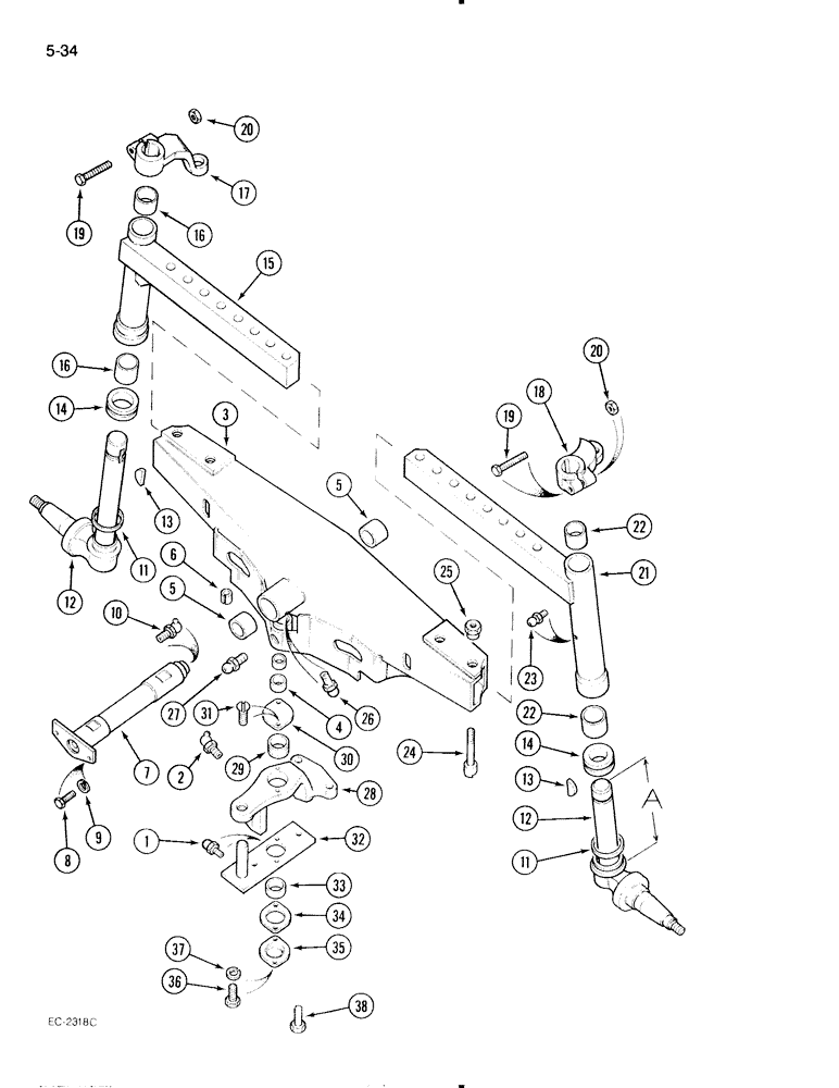 Схема запчастей Case IH 595 - (5-34) - ADJUSTABLE STRAIGHT FRONT AXLE, 52 TO 82 INCH TRACK (05) - STEERING