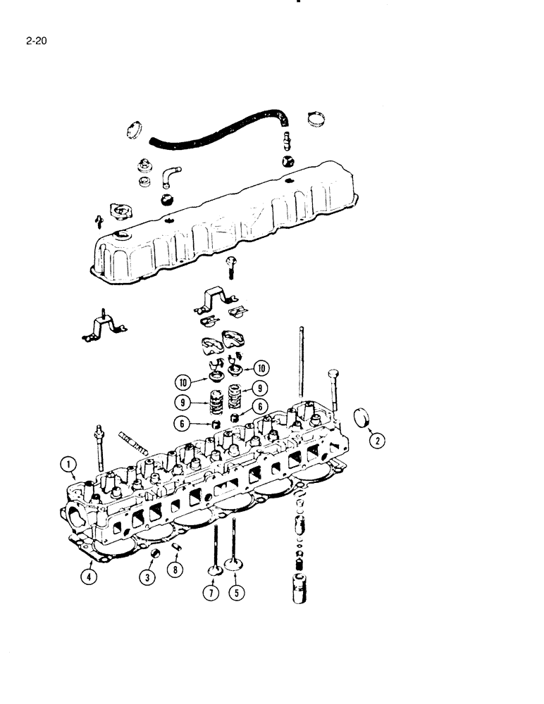 Схема запчастей Case IH 5000 - (2-20) - CYLINDER HEAD, C-258 ENGINE P.I.N. 6005 THROUGH 8264 (02) - ENGINE