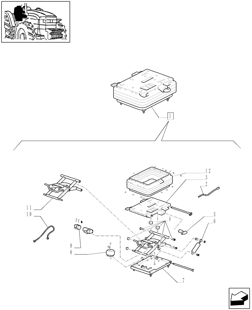 Схема запчастей Case IH MXM140 - (1.93.3/ E[03]) - AIR SEAT WITH SEAT BELT - SUSPENSION (10) - OPERATORS PLATFORM/CAB