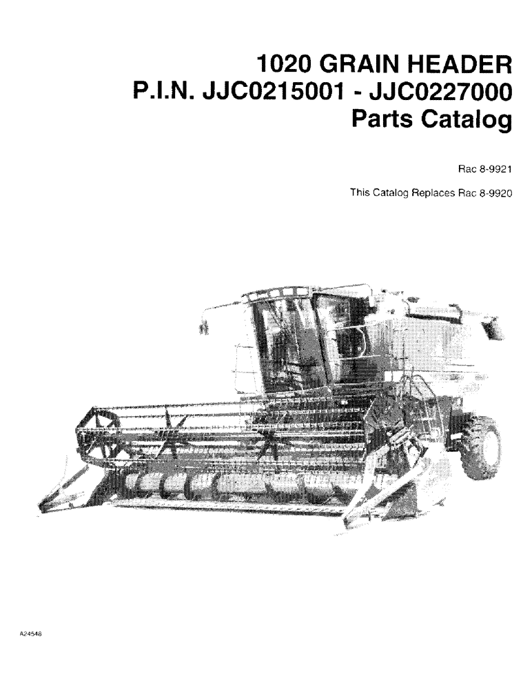 Схема запчастей Case IH 1020 - (1-01) - 1020 GRAIN HEADER, P.I.N. JJC0215001 - JJC0227000, PARTS CATALOG (00) - PICTORIAL INDEX