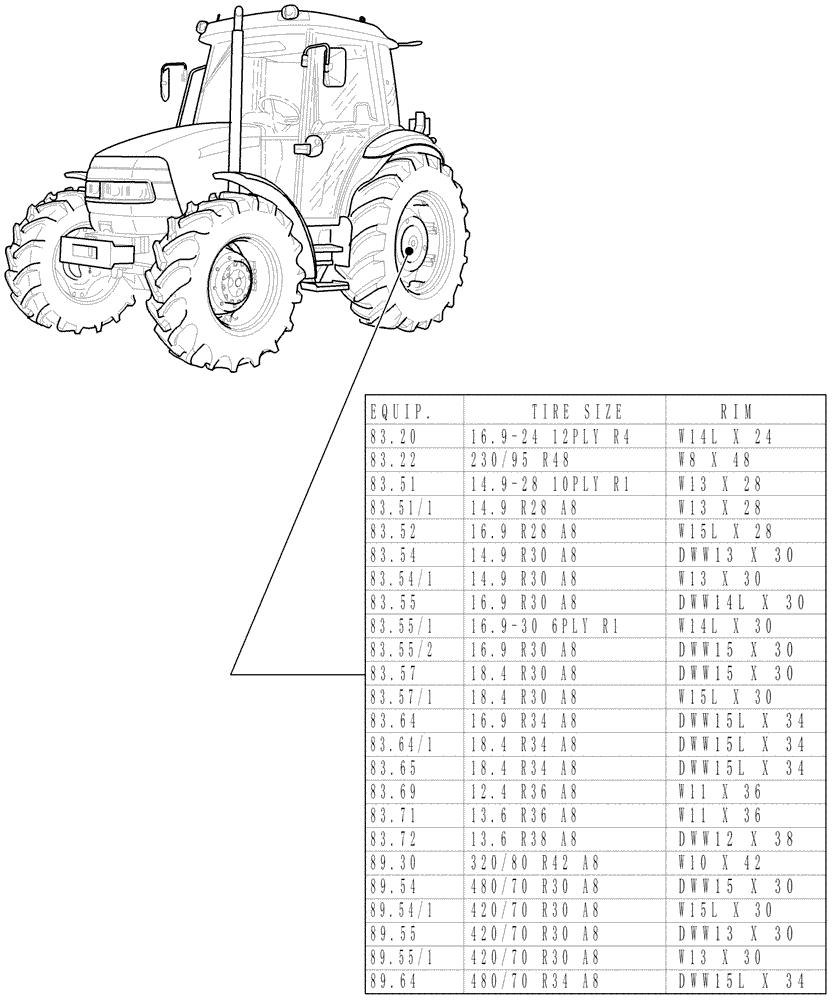 Схема запчастей Case IH JX85 - (80.00[02]) - SEC. 11 - TRACTION (11) - WHEELS/TRACKS