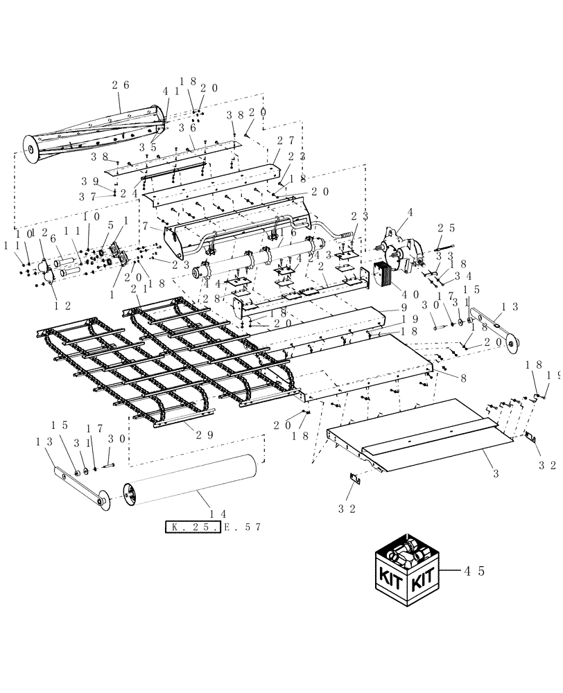 Схема запчастей Case IH AFX8010 - (K.25.E.48[08]) - FEEDER FLOOR AND CHAINS - WITH ROCK TRAP, PIN HAJ106756 AND AFTER K - Crop Processing