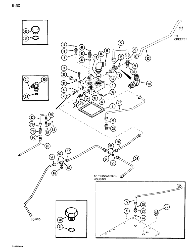 Схема запчастей Case IH 7120 - (6-050) - TRANSMISSION, RANGE HOUSING TUBES AND MANIFOLD, TRANSMISSION SERIAL NUMBER AJB0055133 AND AFTER (06) - POWER TRAIN