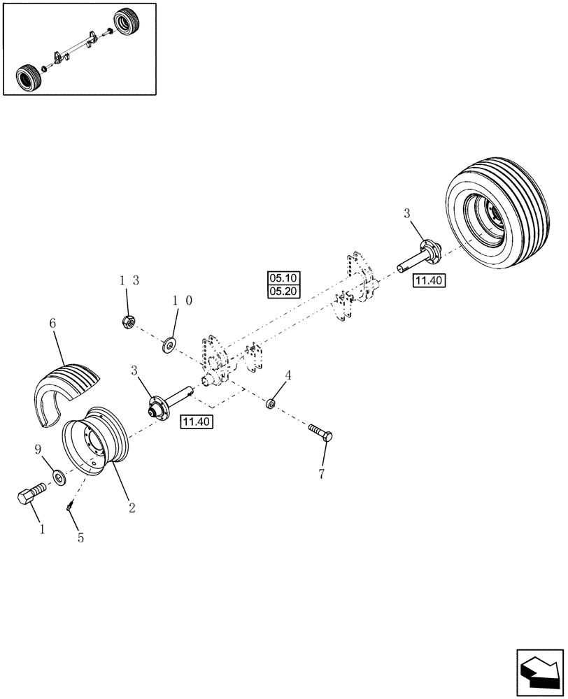 Схема запчастей Case IH RB554 - (11.05) - WHEELS, 8 PLY 16", 14L-16.1, 8 PLY TIRE (11) - WHEELS