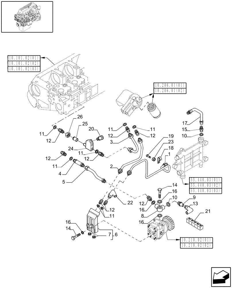 Схема запчастей Case IH 8010 - (10.214.02[01]) - FUEL LINES & RELATED PARTS - 8010 (10) - ENGINE