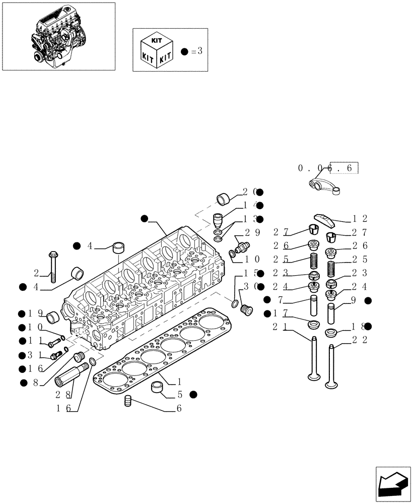 Схема запчастей Case IH F2BE0684A B003 - (0.06.0[01]) - CYLINDER HEAD & RELATED PARTS (504088171 - 504029659 - 504029663) 
