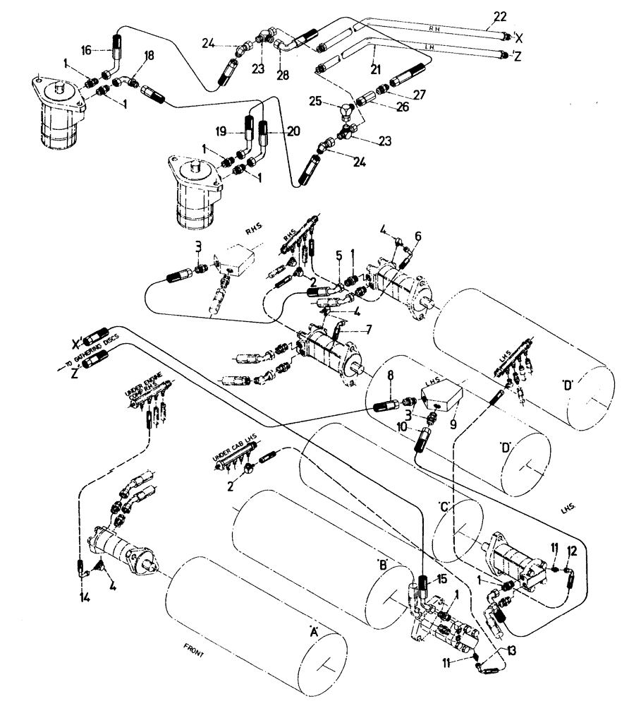 Схема запчастей Case IH 7700 - (B05[30]) - HYDRAULIC CIRCUIT, ROTARY CHOP TOP ROLLERS Hydraulic Components & Circuits