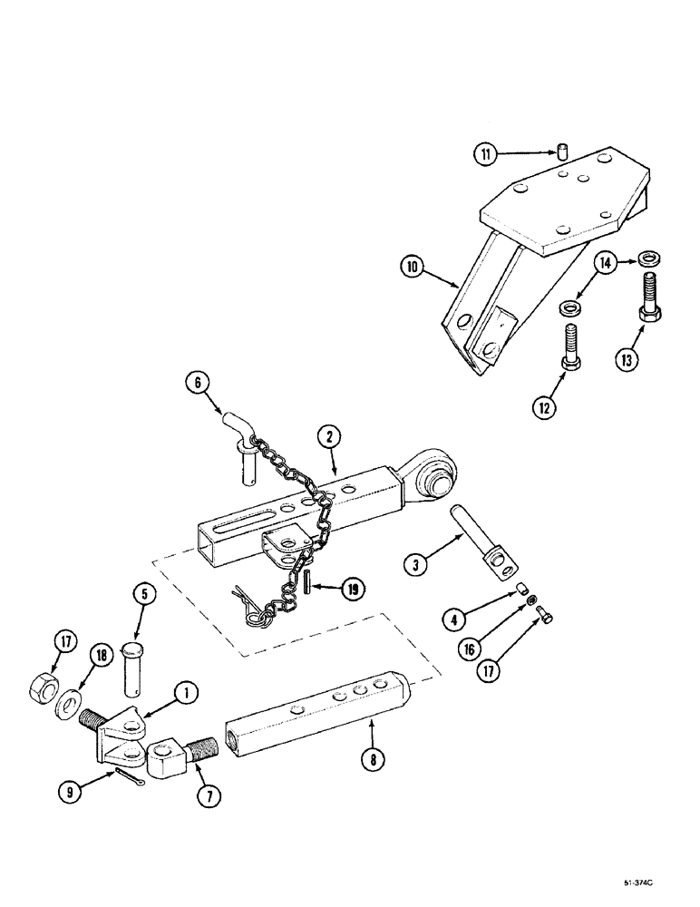 Схема запчастей Case IH 5150 - (9G-040) - HITCH - AUTOMATIC STABILIZER, RIGHT (09) - CHASSIS/ATTACHMENTS