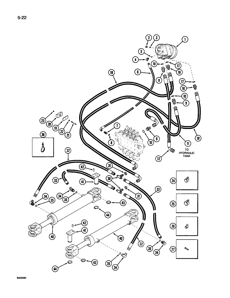 Схема запчастей Case IH 9250 - (5-022) - STEERING SYSTEM HYDRAULICS, P.I.N. JCB0028400 AND AFTER (05) - STEERING