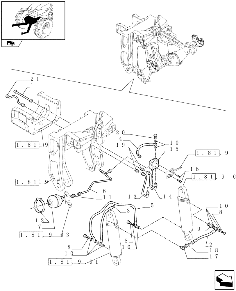 Схема запчастей Case IH PUMA 165 - (1.81.9[02]) - (VAR.087/1) FRONT HPL FOR REAR REMOTES LESS PTO, LESS AUX. COUPLERS - PIPES - C6726 (07) - HYDRAULIC SYSTEM