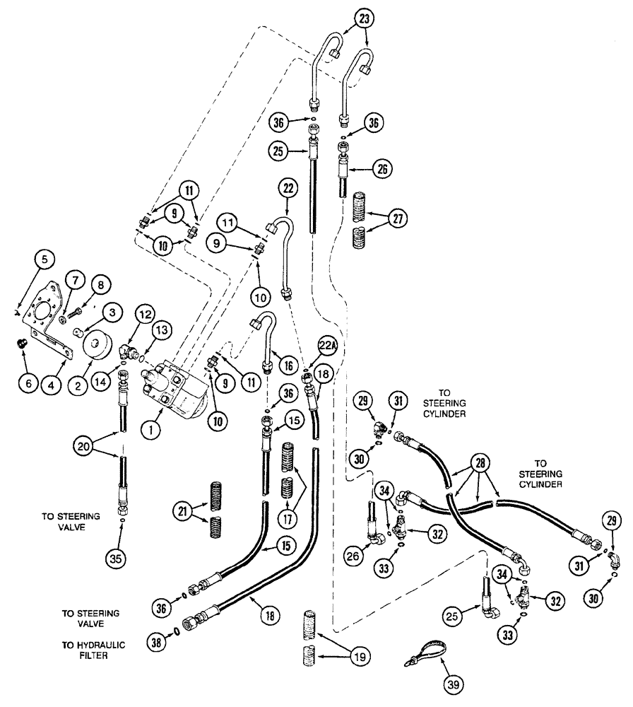 Схема запчастей Case IH 7250 - (5-012) - HYDROSTATIC STEERING SYSTEM, STEERING PUMP TO STEERING CYLINDER, MFD TRACTOR (05) - STEERING