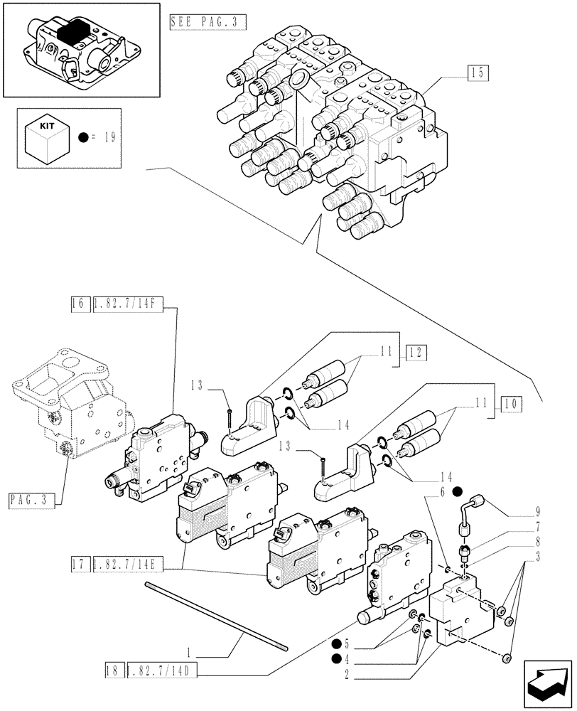 Схема запчастей Case IH MXM175 - (1.82.7/14[04]) - (VAR.252) BATTERY WITH FIVE CONTROL VALVES WITH ELECTRONIC CONTROL - D5504 (07) - HYDRAULIC SYSTEM
