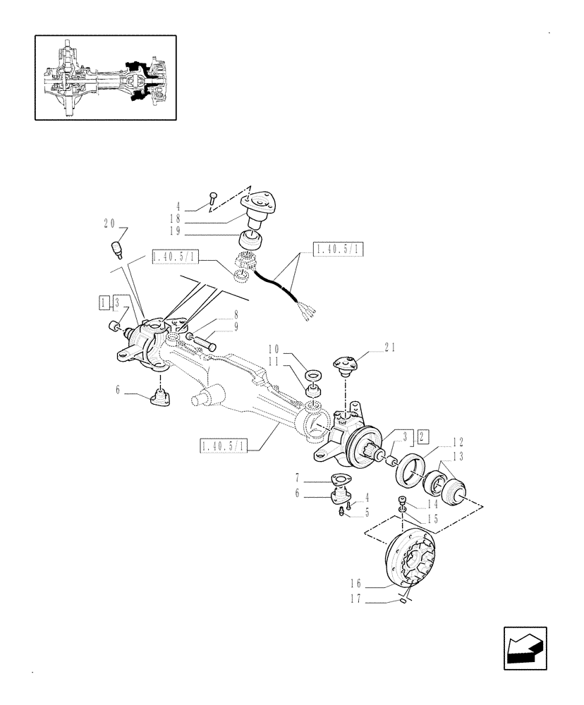 Схема запчастей Case IH MXM140 - (1.40.5/02[01]) - (VAR.452/1) 4WD FRONT AXLE WITH SUSPENSIONS, BRAKE, TERRALOCK, SPS - STEERING PIVOT PINS - C5196 (04) - FRONT AXLE & STEERING