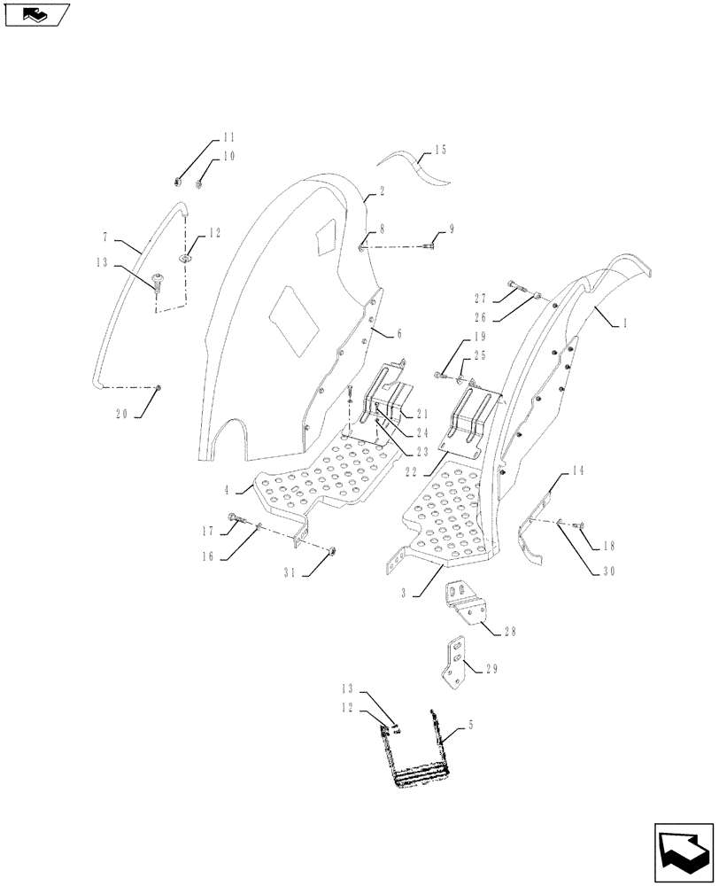 Схема запчастей Case IH FARMALL 45A - (90.116.01) - REAR FENDERS (90) - PLATFORM, CAB, BODYWORK AND DECALS