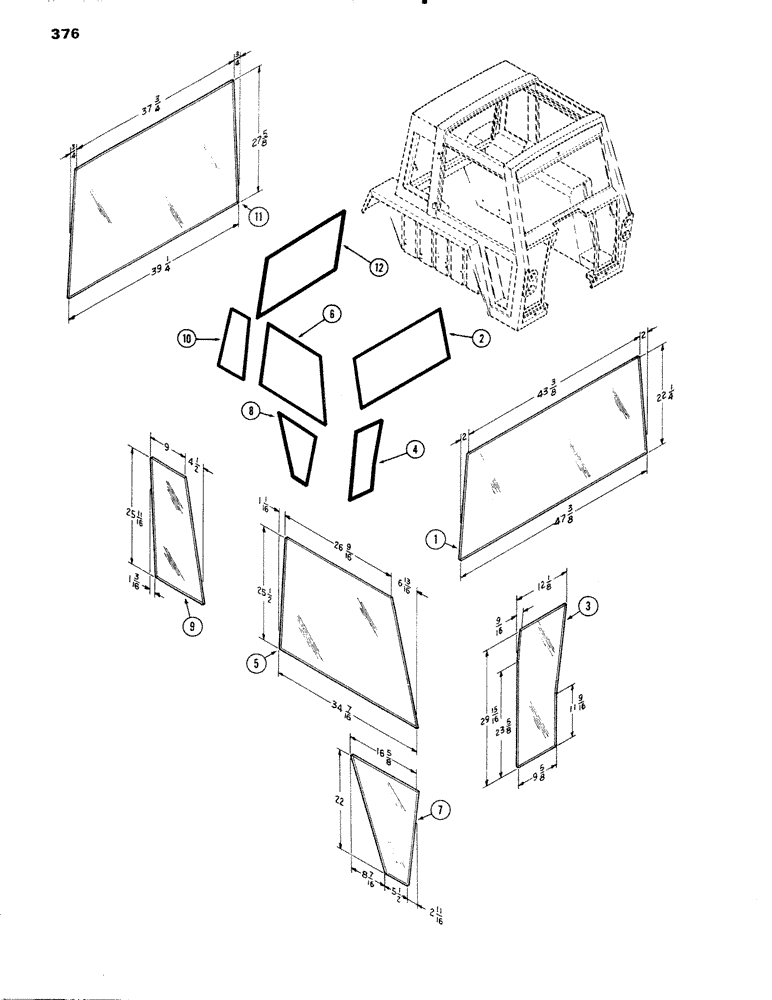 Схема запчастей Case IH 1090 - (376) - CAB, GLASS, HINSON (09) - CHASSIS/ATTACHMENTS