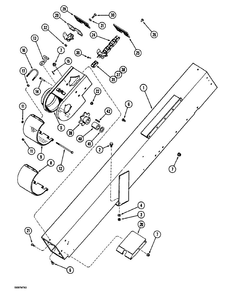 Схема запчастей Case IH 1660 - (9D-26) - TAILINGS ELEVATOR, HOUSING AND CONVEYOR (16) - GRAIN ELEVATORS & AUGERS