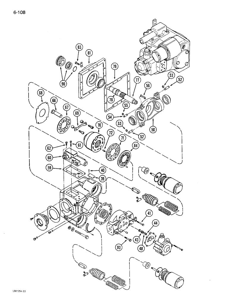 Схема запчастей Case IH 1680 - (6-108) - HYDROSTATIC PUMP, W/SINGLE SPEED MOTOR, RICE W/POWER GUIDE AXLE, PRIOR TO P.I.N. JJC0047918 (CONTD) (03) - POWER TRAIN