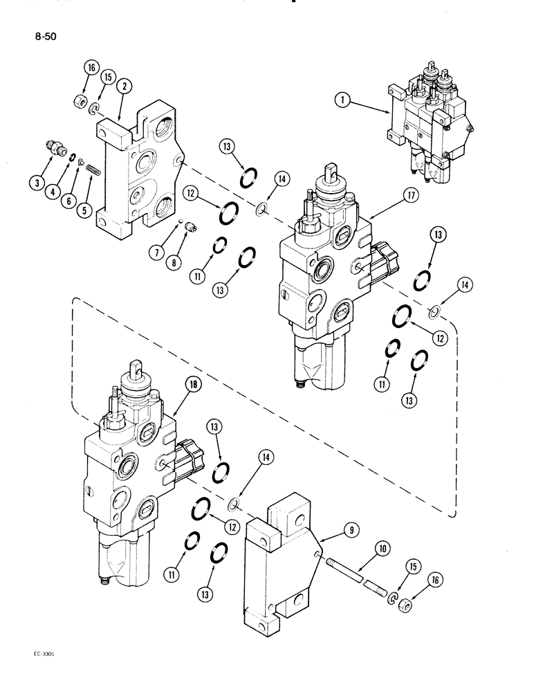 Схема запчастей Case IH 2096 - (8-050) - REMOTE CONTROL VALVE, TWO SECTION VALVE (08) - HYDRAULICS
