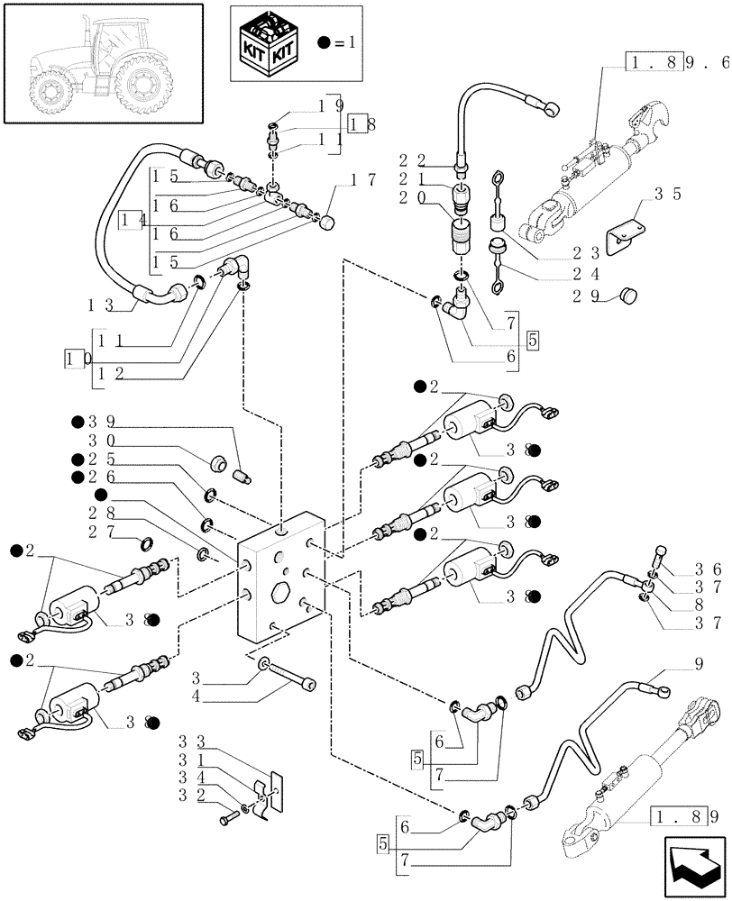 Схема запчастей Case IH PUMA 195 - (1.82.7/11[01A]) - (VAR.484) RIGHT LIFT ROD AND TOP LINK HYD ADJUST W/ELEC CONTROL - PIPES - D5928 (07) - HYDRAULIC SYSTEM