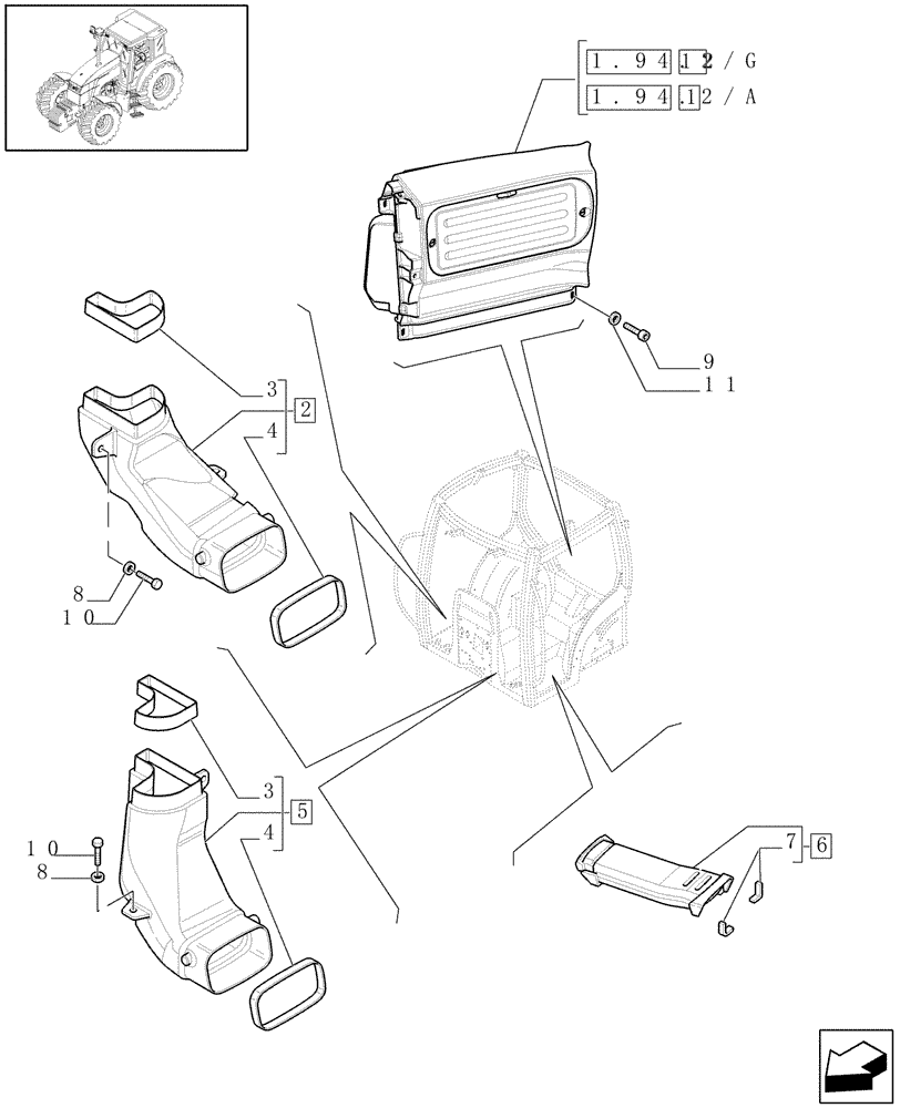 Схема запчастей Case IH MAXXUM 110 - (1.94.2[01]) - HEATING - AIR CONDITIONING - FAN AND VENTILATION DUCTS (10) - OPERATORS PLATFORM/CAB