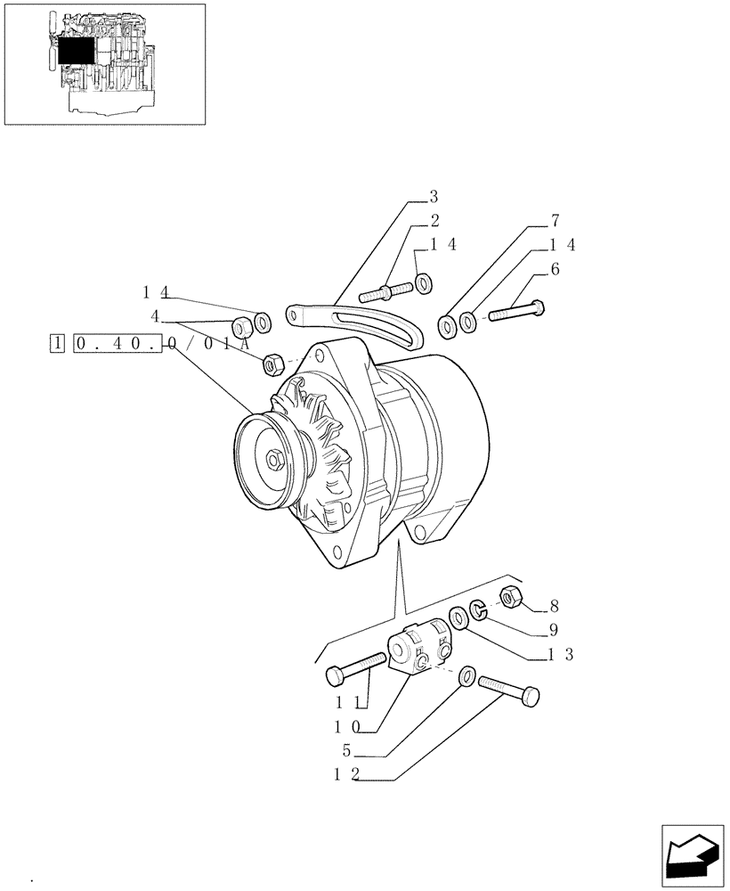 Схема запчастей Case IH JX95 - (0.40.0/01) - ALTERNATOR (BEFORE S/N 13286) (01) - ENGINE