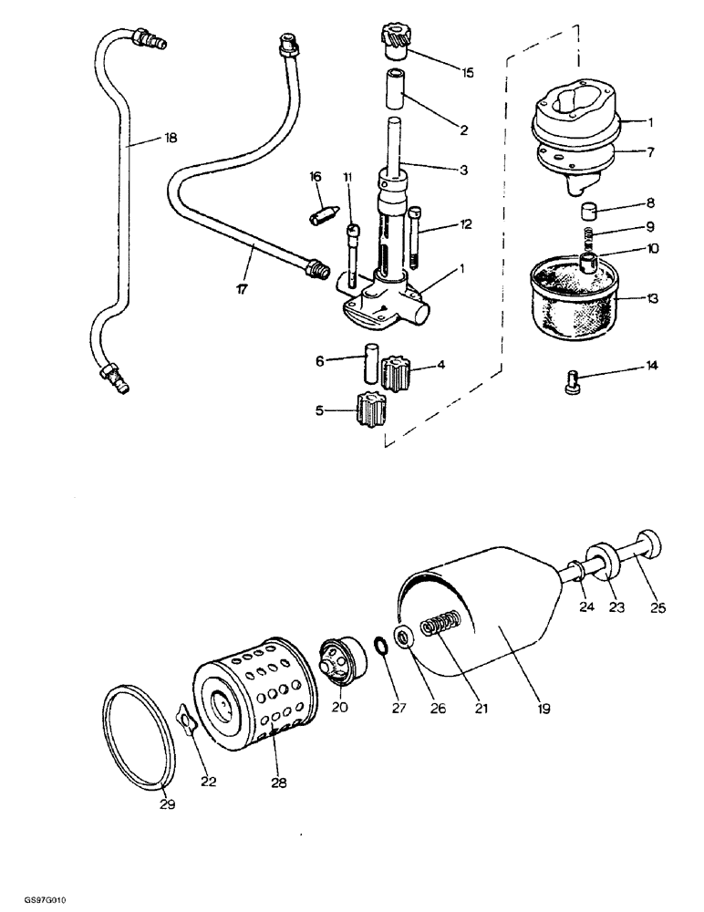 Схема запчастей Case IH 1212 - (2-10) - OIL PUMP, PIPES AND FILTER (02) - ENGINE