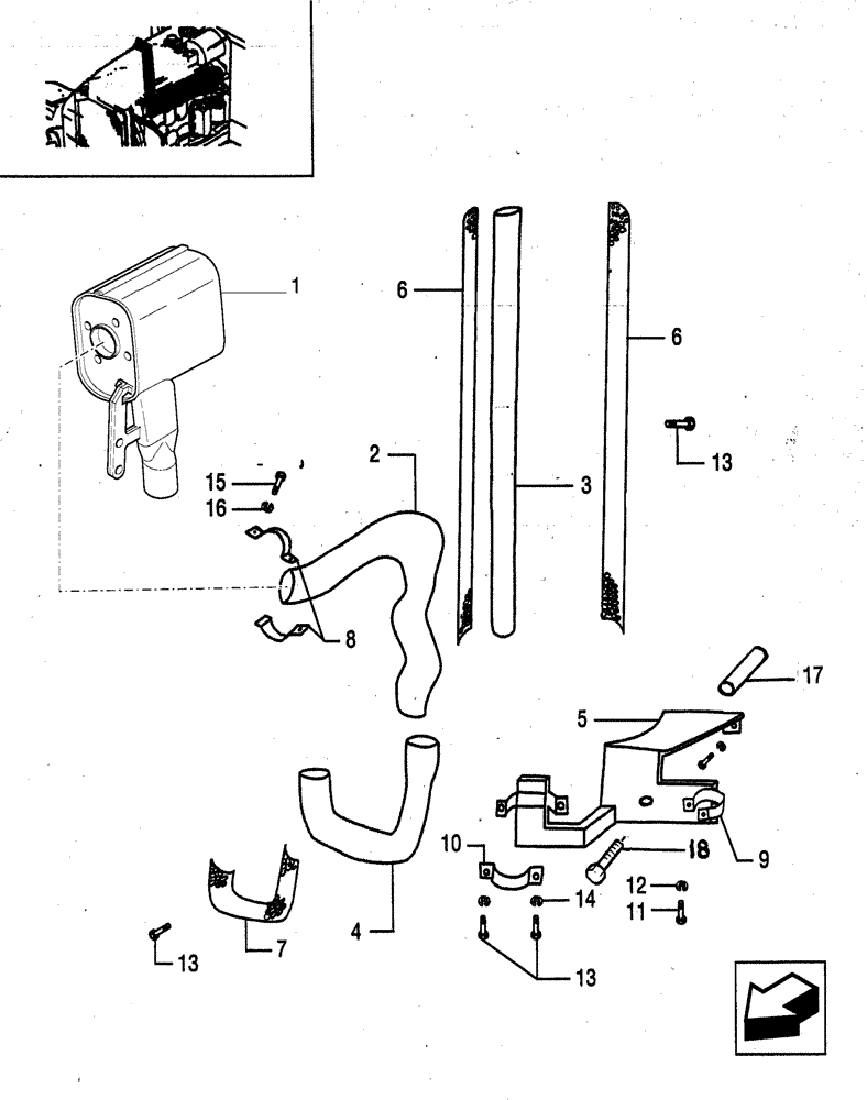 Схема запчастей Case IH JX90 - (1.15.1[02]) - MUFFLER - PIPE, COLLARS AND SUPPORT (02) - ENGINE EQUIPMENT