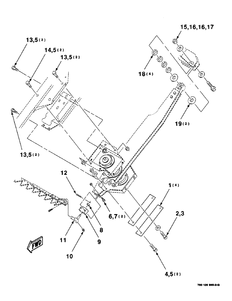 Схема запчастей Case IH 8830 - (2-12) - SWAYBAR MOUNTING ASSEMBLY, LEFT (58) - ATTACHMENTS/HEADERS
