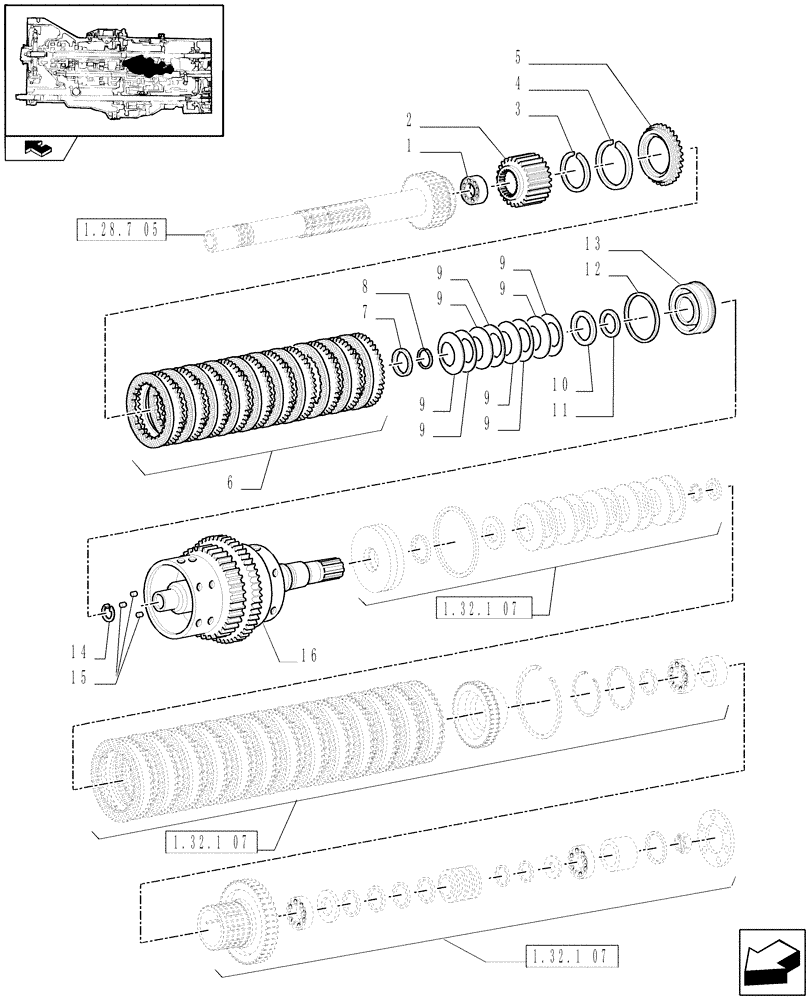 Схема запчастей Case IH PUMA 165 - (1.32.1[06]) - CENTRAL REDUCTION GEARS - FAST/SLOW RANGE CLUTCH (03) - TRANSMISSION
