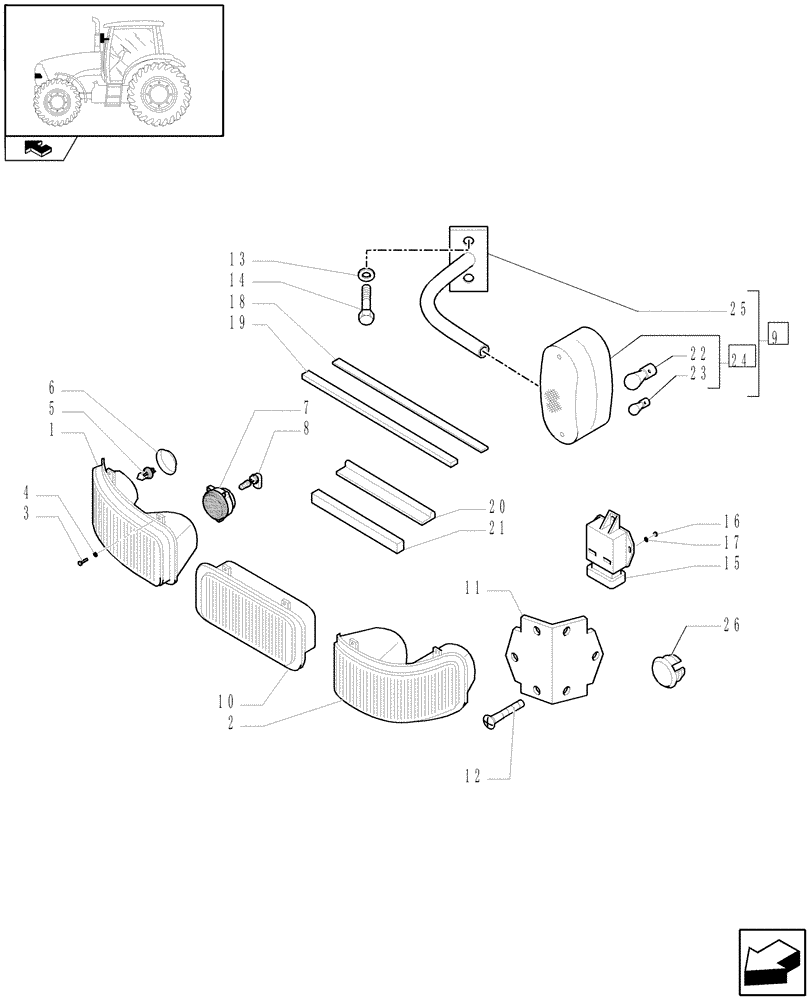 Схема запчастей Case IH PUMA 165 - (1.75.6[02]) - FRONT HEADLAMPS AND TURN INDICATOR (06) - ELECTRICAL SYSTEMS