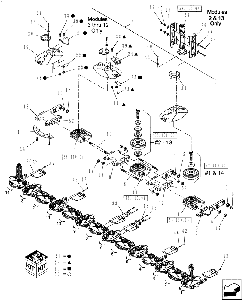 Схема запчастей Case IH RD182 - (58.110.01[02]) - CUTTERBAR, 14 DISC (58) - ATTACHMENTS/HEADERS