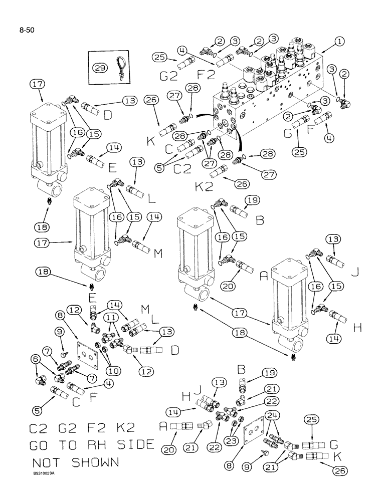 Схема запчастей Case IH 950 - (8-050) - CARRYING WHEEL HYDRAULIC CIRCUIT, 24 ROW NARROW, FRONT FOLD (08) - HYDRAULICS