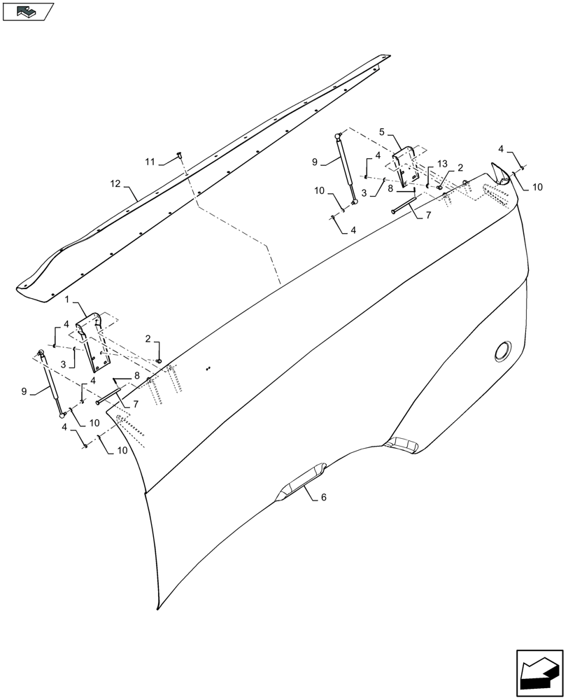 Схема запчастей Case IH LB324R - (90.105.020) - SIDE DOOR, LH (90) - PLATFORM, CAB, BODYWORK AND DECALS