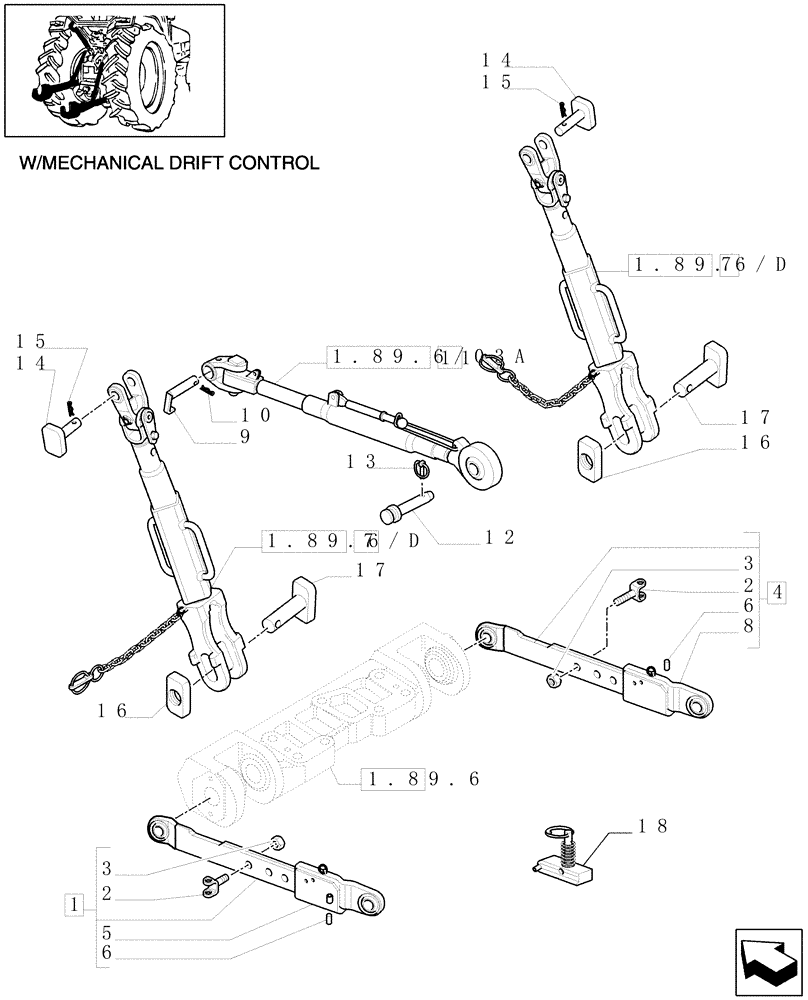 Схема запчастей Case IH MXU135 - (1.89.6/03[01A]) - (VAR.916) IMPLEMENT LINKAGE DEVICE WITH TELESCOPIC ARMS - TOP LINK, TIE-RODS AND ARMS-D5300 (09) - IMPLEMENT LIFT